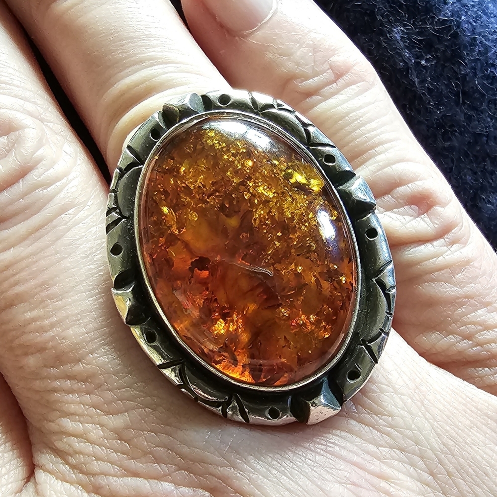 Custom Amber and Sterling Silver ring